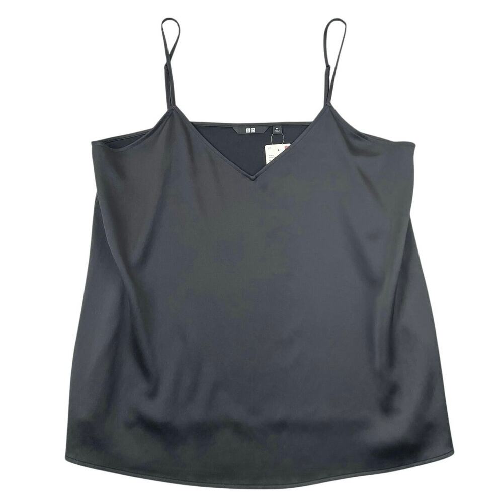 NWT Uniqlo Satin Camisole Sleeveless Tank Top Black Minimalist Office Party - XL